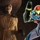 A smiling Lady D from RE Village standing next to Samus from Metroid Dread.